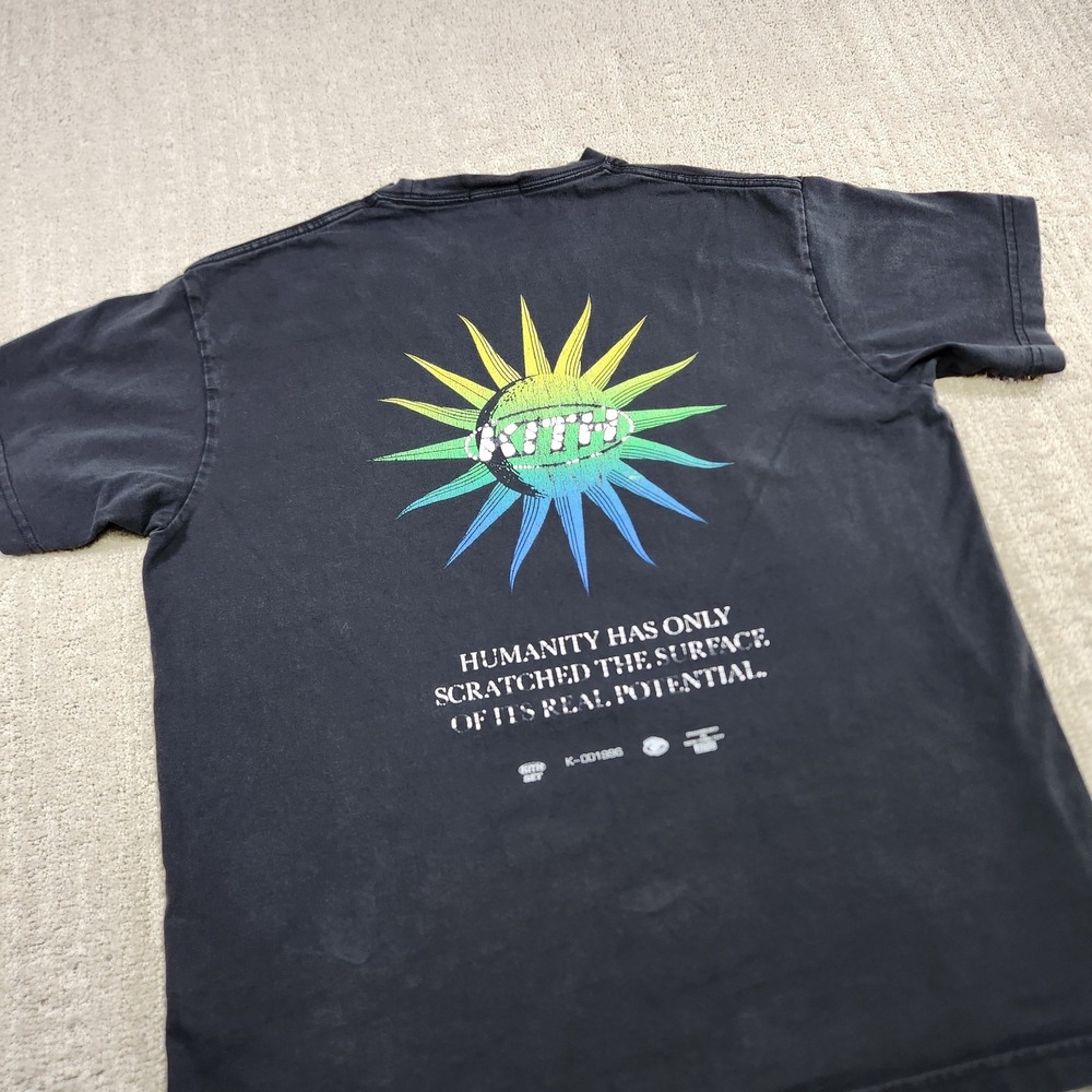 Kith Shirt Mens Medium Rising Sun Tee Faded Black Heavy Cotton Streetwear